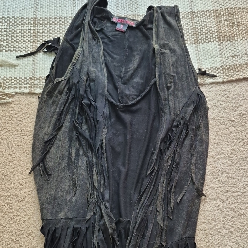 Rock & Roll Cowgirl Charcoal Vest with Fringe